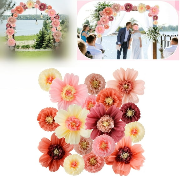 12PCS Giant Mexican Fiesta Paper Flowers Colorful Tissue Crepe Flowers Pom Poms Craft for Floral Party Backdrop Wedding Birthday Party