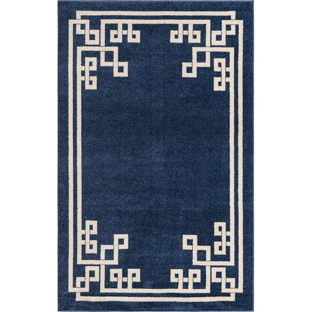 Unique Loom Athens Tribal Border Area Rug 5' x 8' Rectangular Navy Blue/Beige