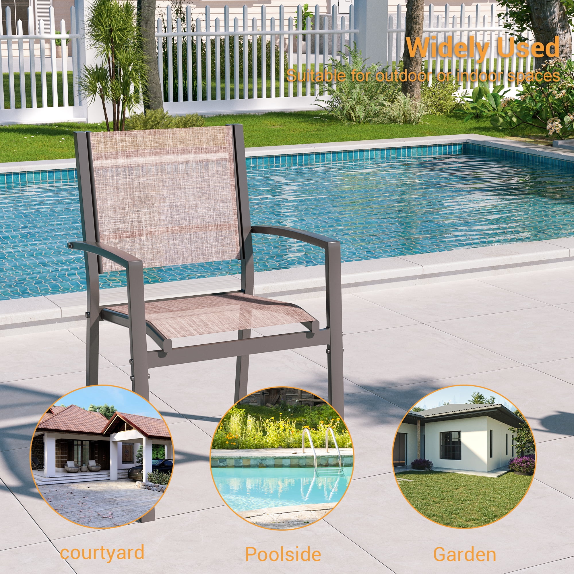 ACEGOSES Outdoor Patio Dining Chairs Set of 4, Stackable Textilene Chairs for Garden, Porch and Poolside, Taupe