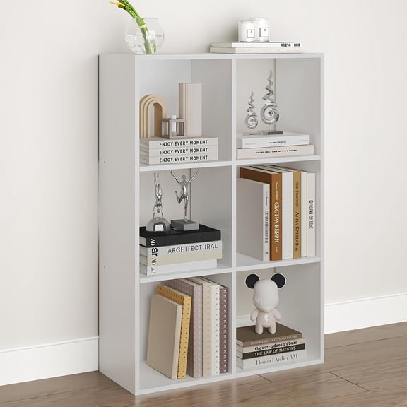 VAFHYLISS 6 Cube Storage Organizer,3 Shelf Open Storage Display Bookshelf,Wood Bookcase with Open Back, for Living Room, Bedroom, Home, (White, 6 Cube)