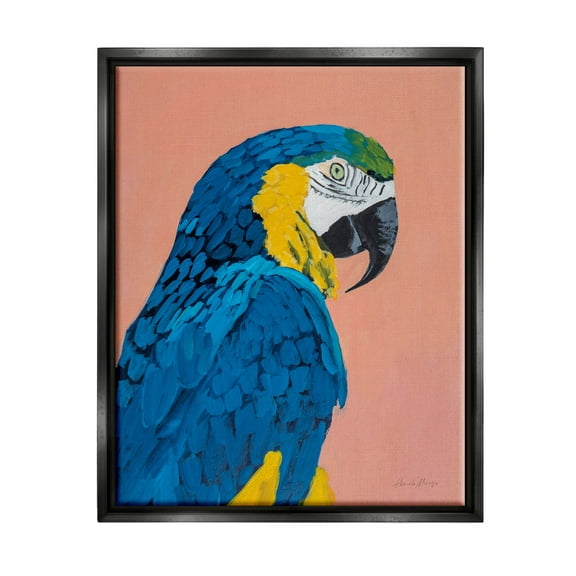 Stupell Industries Bold Parrot Wildlife Portrait Painting Jet Black Floating Framed Canvas Print Wall Art, Design by Pamela Munger