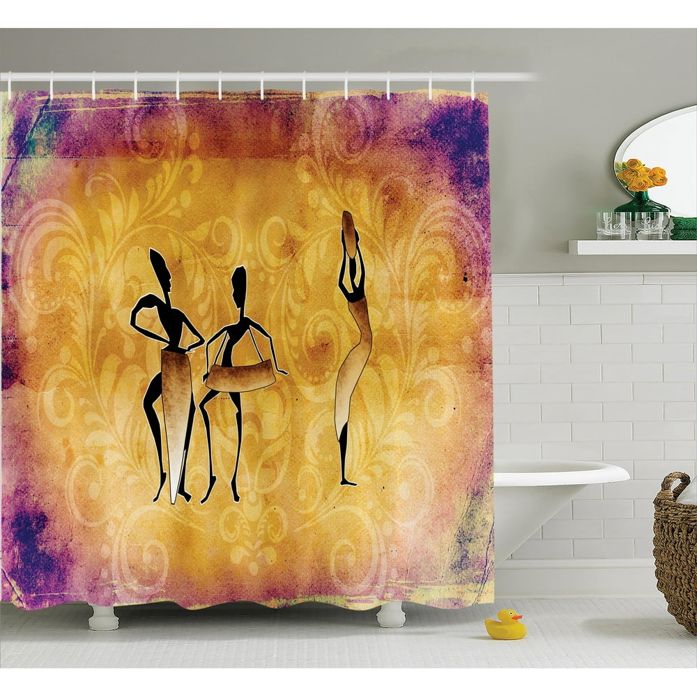 African Shower Curtain Set, Native African Women Dancing Community
