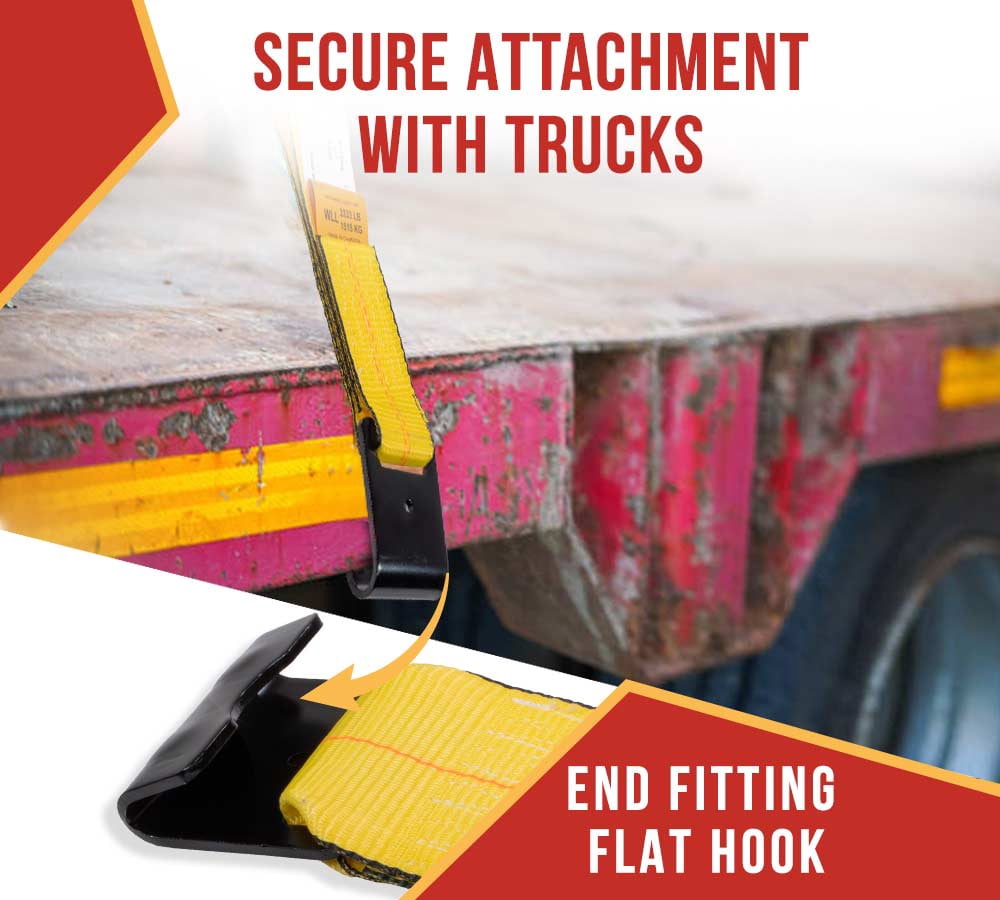 2 Paack 4Inch x 11Inch Fixed End Tie Down Strap with Flat Hook and Bolt Loop - Replacement Ratchet Straps 5,400 lbs Working Load Limit, Heavy Duty 4 Inch Ratchet Straps