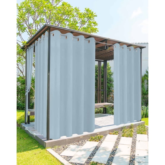 Outdoor Curtains for Patio Sky Blue Solid Color Waterproof Privacy Outside Curtains with Tiebacks Grommet Top Pergola Curtains for Porch Cabana Gazebo 2 Panels, 54x108 inch
