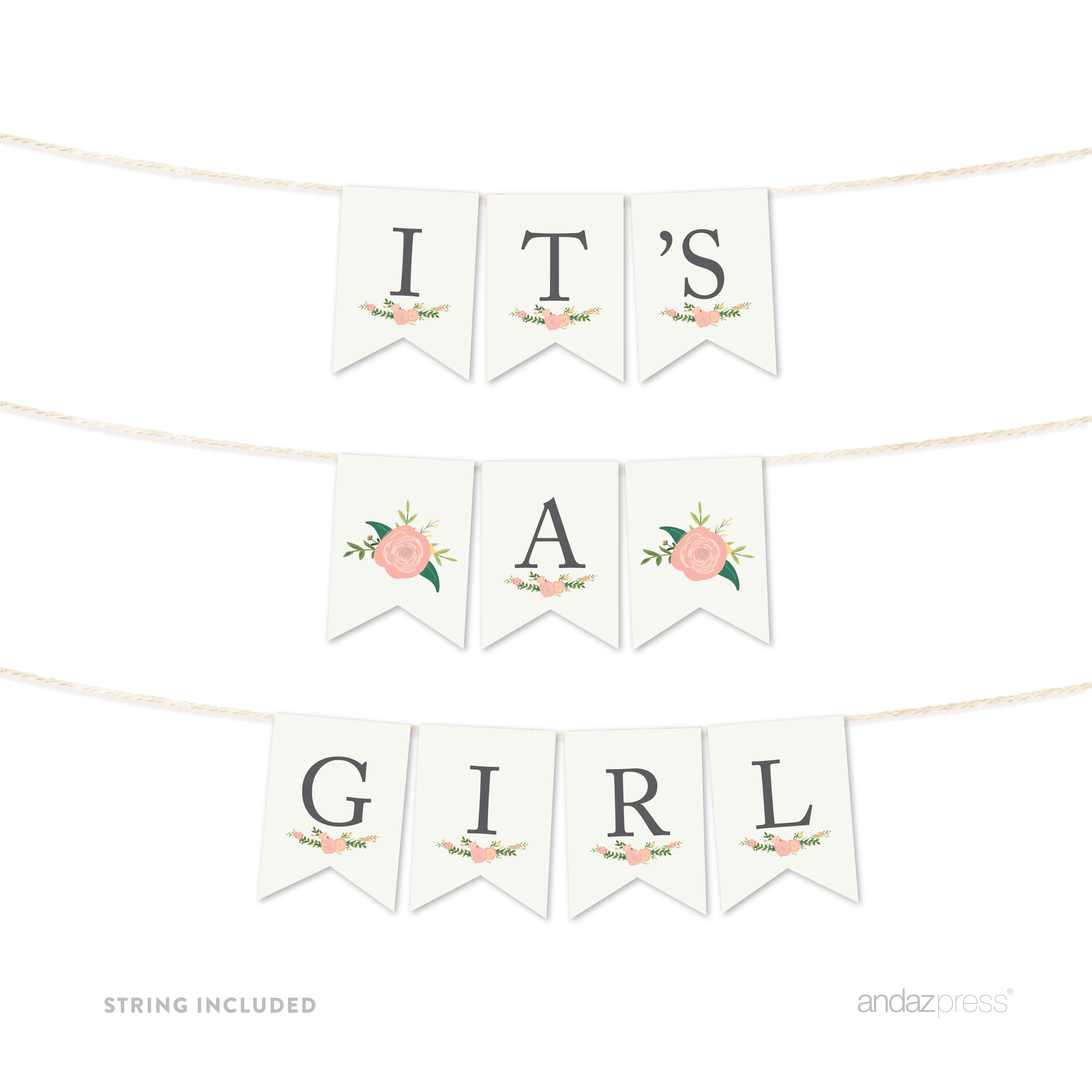 It's A Girl! Floral Roses Girl Baby Shower Pennant Party Banner