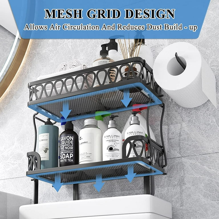 Godboat Bathroom Organizers and Storage, No Drilling Bathroom Accessories, Over The Toilet Storage with 2 Hooks, Wall Mounted Fo