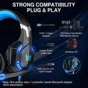 SPBPQY G2000 Gaming Headsets, Noise Cancelling Over-Ear Headset with Mic for PC/P4/P5 Surround Stereo Gaming Headphones with LED Light (Blue)