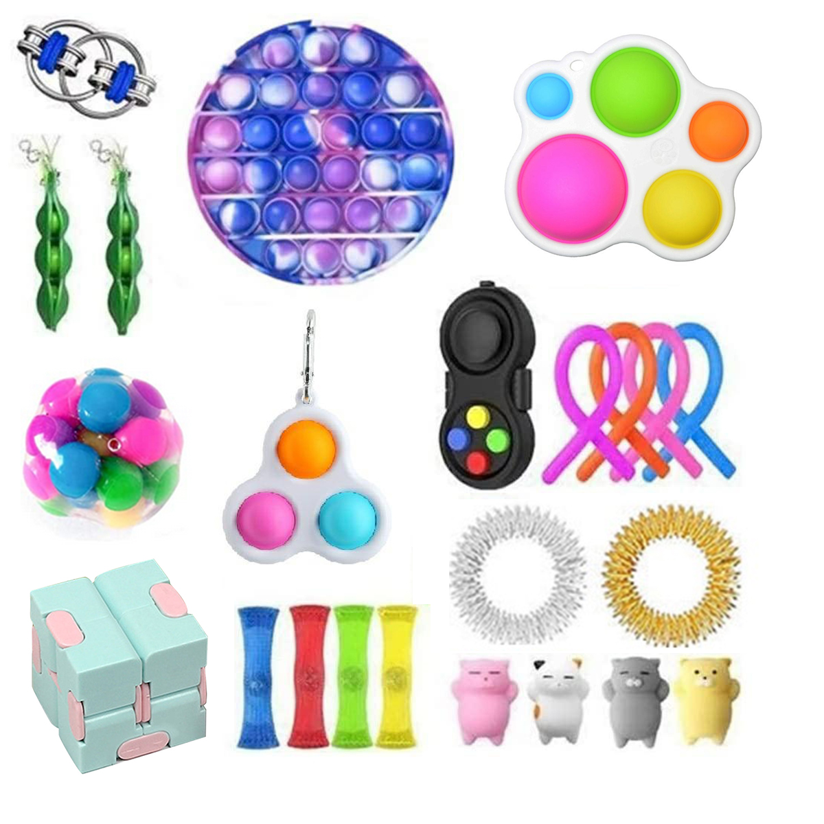 4PCS Fidget Toys Pack Simple Dimple Sensory Plush Doll Cube Toy Stress Ball Flip