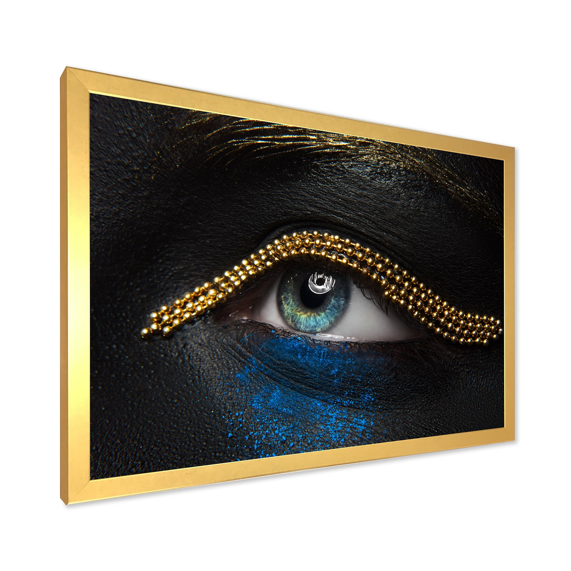 Designart 'Woman Eyes With Black Skin With A Gold Chain' Modern Framed Art Print