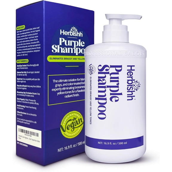Herbishh Purple Shampoo for Blonde, Silver & Highlighted Hair, Eliminates Yellow & Brassy Undertones, Deep Cleansing Shampoo, Frizz Control & Color Protection, 100% Vegan, 16.9 fl. Oz