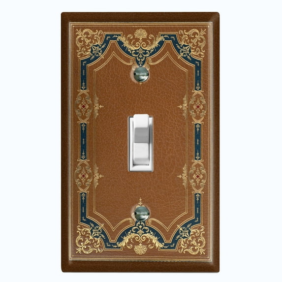 Metal Light Switch Plate Cover Elegant Victorian Cross Frame Blue Brown FRA068