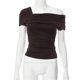 thumbnail image 4 of Trendy Women's One Off Shoulder Crop Top Stylish and Chic Ruched Slim Fit Shirt Versatile Going Out rose Red L, 4 of 4