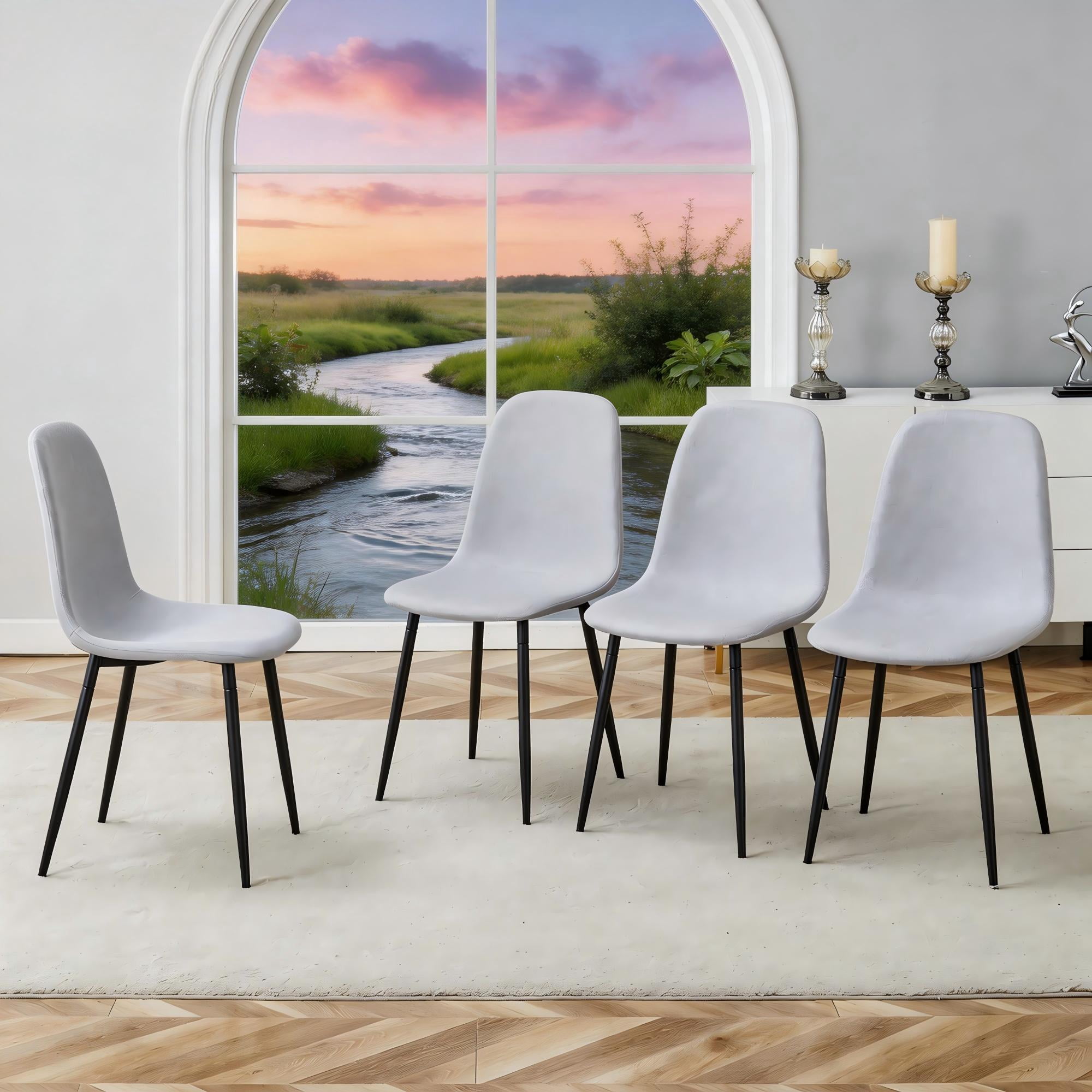 TesNus Dining Chairs Set of 4 Linen Cotton Upholstered Black Metal Legs for Dining Room Living Room