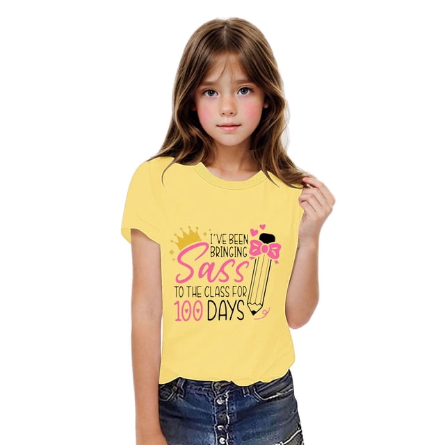 Xihbxyly Camiseta con Estampado "School Days", Manga Corta Moderna, Tejido Suave y Transpirable, Ropa Informal, Blusa de Verano para Niña, Atuendo Escolar Diario, de 3 a 14 Años