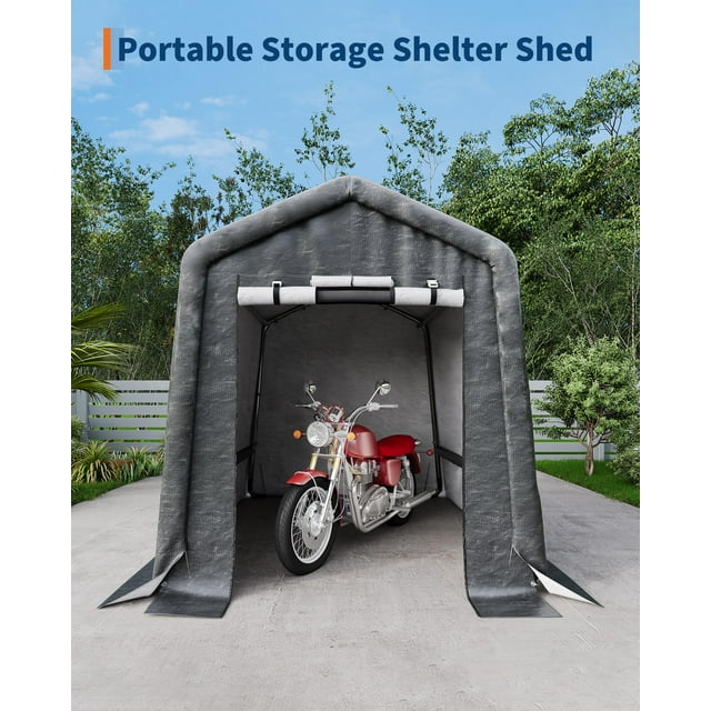 BeesClover Abri de Rangement Extérieur Portable 6x6FT avec Porte Enroulable et Évent, Abri Robuste 240G Bâche PE Imperméable, Abris de Rangement Résistants aux UV pour Moto, Bois de Chauffage, Jardin et Outils