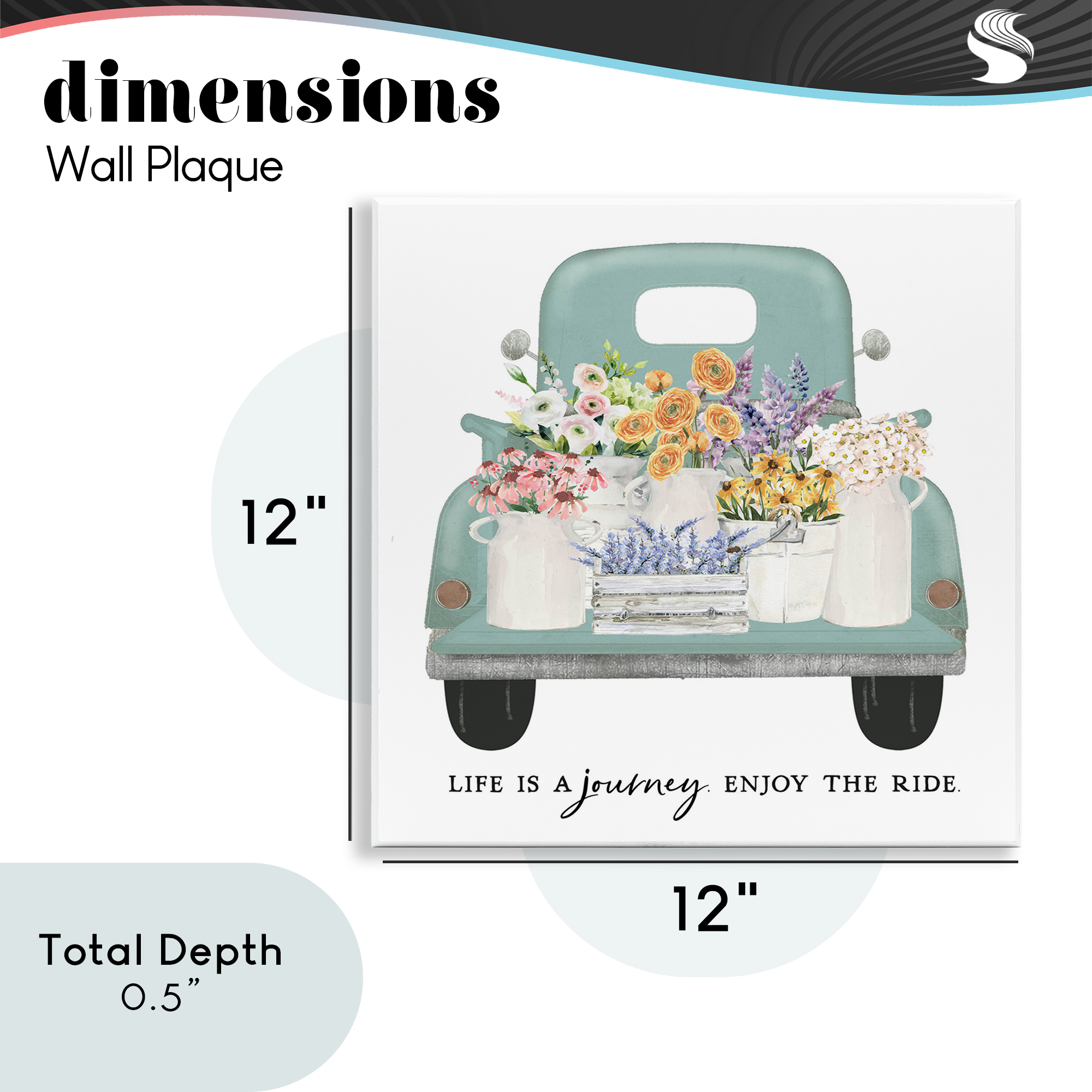 Enjoy Ride Floral Truck Wall Plaque Art, design by Lettered and Lined