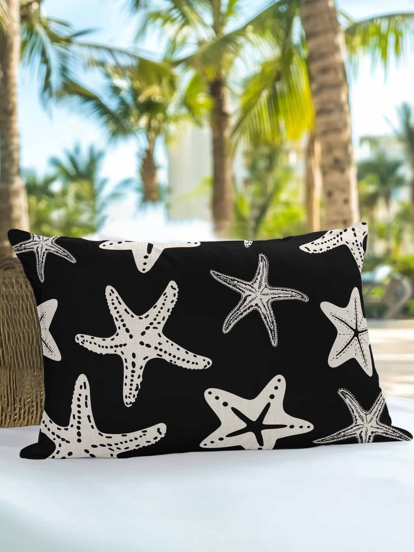 Outdoor Pillows Waterproof, Black Starfish Coastal Bedding Throw Pillows with Insert for Couch Sofa Bed, Nautical Summer Ocean Abstract Art 12x20 Inch Pillowcases Decorative Patio Pillow Set of 1