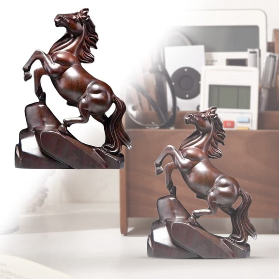 Wooden Red Horse Figurine, 2026 Chinese New Year Animal Sculpture for Wealth & Good Luck, Desk Ornament for Home & Office Decor Black
