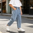 thumbnail image 4 of WQNVRNR Girls Straight Jeans Fall Winter Heart Print Casual Elastic Waist Kids Denim Blue 2 Years, 4 of 8