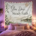 thumbnail image 2 of Slow Days, Steady Faith Above Sage Mountains and Lake, Dreamy Watercolor for Faith Art Lovers, Nature Wall Art, New Home Gift, Tapestry Wall Hanging for Bedroom and Study Room, 2 of 7