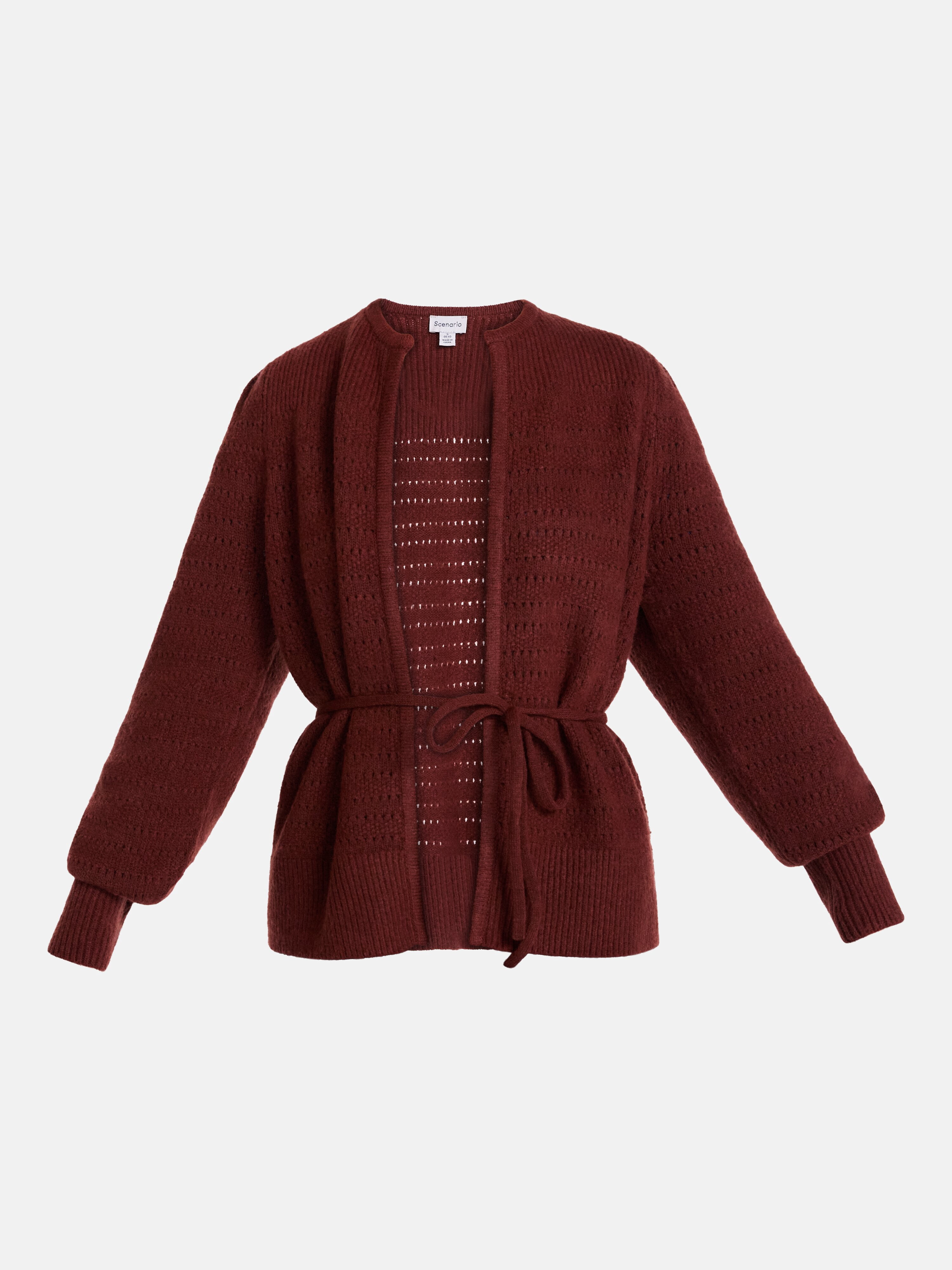 Scenario Women's and Women's Plus Open Tie Cardigan Lightweight Sweater with Long Sleeves, Sizes XS-4X