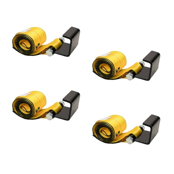 (4 Pack) 4" x 5 ft Roll Off Container Winch Strap with Flat Hook - 5400 LBS WLL Trailer Winch Strap Bolt-On Fittings for Easy Fastening