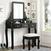 Amolife Bedroom Vanity Set with Adjustable Mirror and Stool, Black