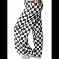 thumbnail image 2 of Pantalones Casuales A Cuadros para Mujer, Cintura Elástica, Cómodos, Holgados, de Pierna y con Bolsillos Negro M, 2 of 7