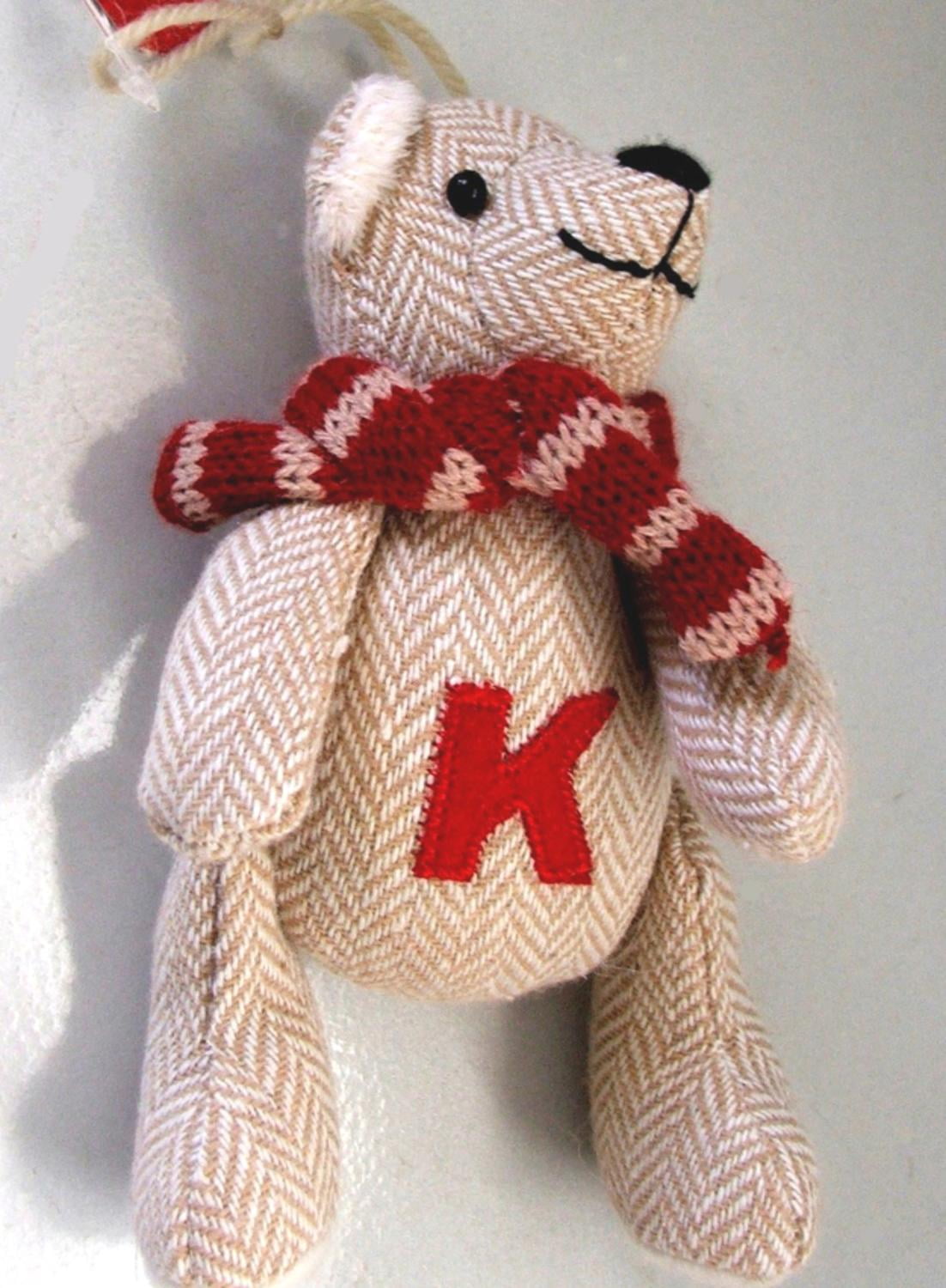 6 25 Tan Herringbone Plush Teddy Bear K Embroidered Christmas Figure