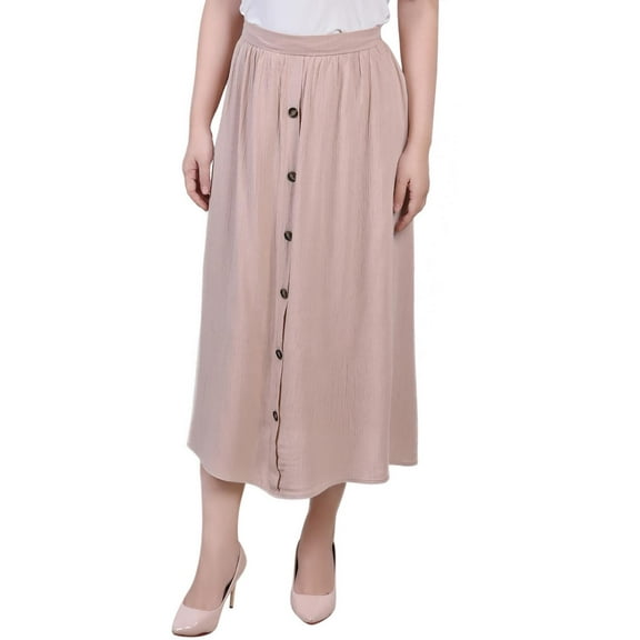 NY Collection Womens Petites Button Midi Skirt
