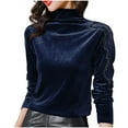 thumbnail image 3 of Aboser Womens Velvet Turtleneck Tops Elegant Rhinestone Shirts for Evening Party Comfy Long Sleeve Blouse Solid Color Dressy Pullover Top Undershirts, 3 of 9