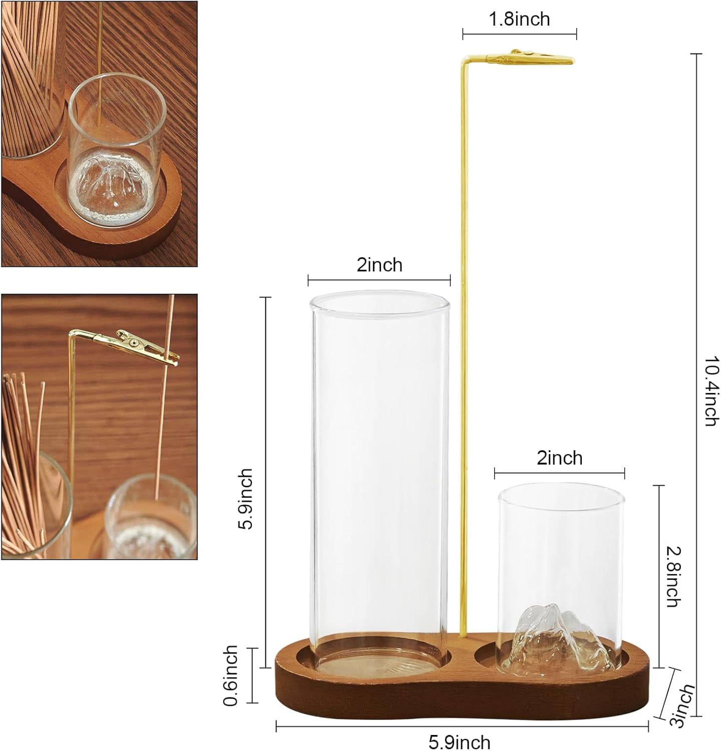 2-in-1 Glass Incense Holder for Sticks, Wooden Incense Burner with Ash Catcher & Incense Storage, Anti-Ash Flying Incense Stick Holder for Meditation, Yoga, Spa, and Home Decor(Natural Wood)