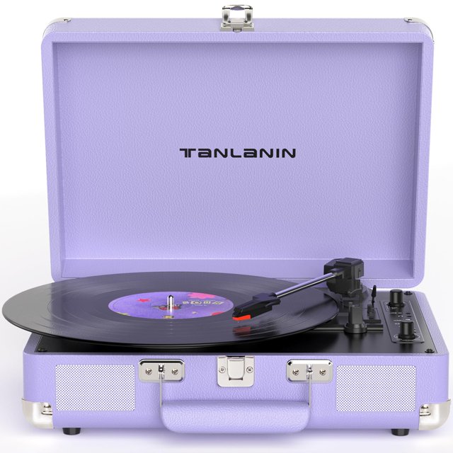 Tocadiscos TANLANIN, reproductor de vinilo Bluetooth, grabador USB, color morado