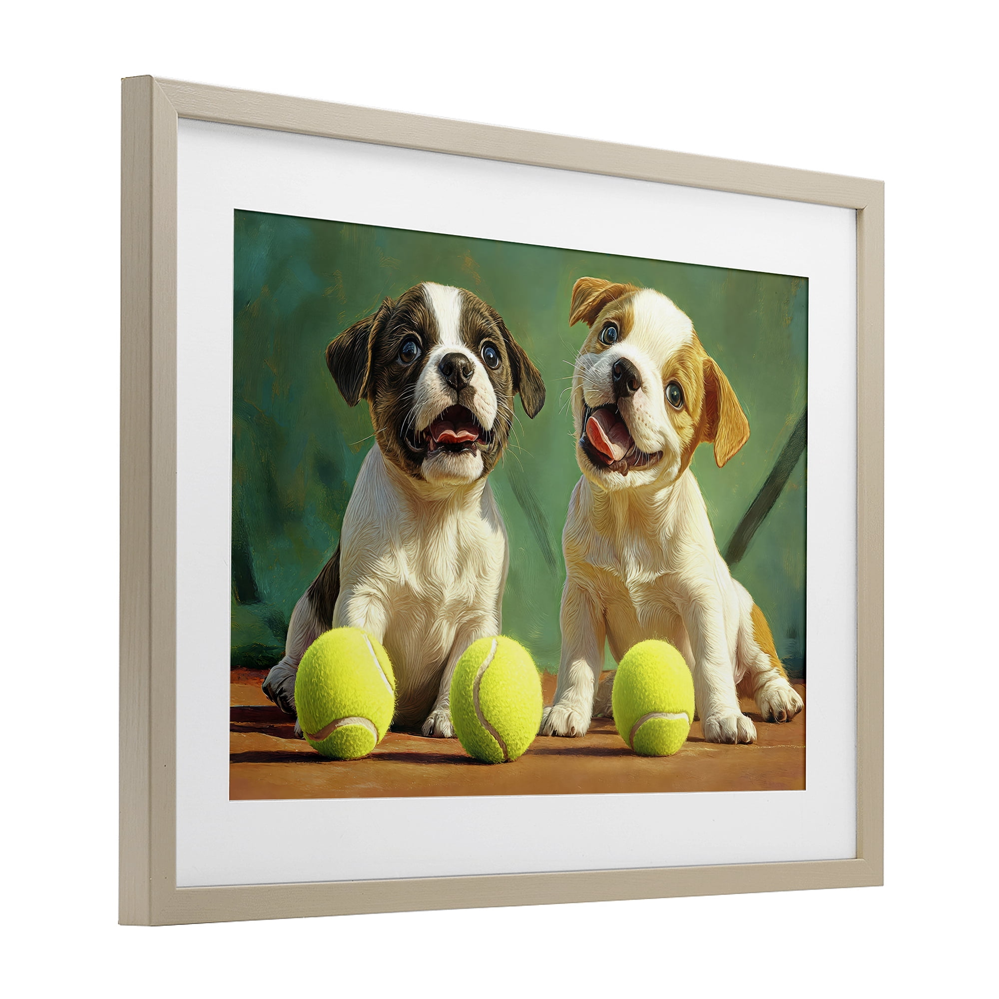 Stupell Industries Adorable Puppies with Tennis Balls Birch Framed Print Under Glass, design by Imagine It Images