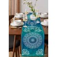 thumbnail image 2 of Blue Teal Boho Burlap Cotton Table Runner 18x72 Inches Long, Retro Rustic Ethnic Abstract Geometric Art Farmhouse Table Runners, Outdoor Dining Tablecloths Decor for Baby Shower/Party/Wedding, 2 of 6