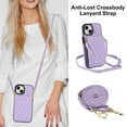 thumbnail image 6 of Crossbody Wallet Case for iPhone 14 Plus, Purse Magnetic Clasp RFID Blocking Card Holder, Elegant PU Leather Flip Kickstand Shockproof Protective Cover for iPhone 14 Plus, Purple, 6 of 8