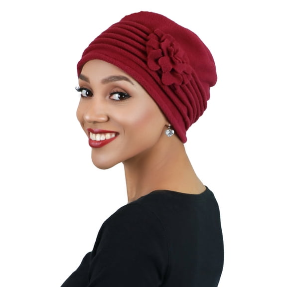 Lauren Luxury Fleece Beanie Women's Hat Cancer Headwear Chemo Cap Ladies Winter  (Burgundy)
