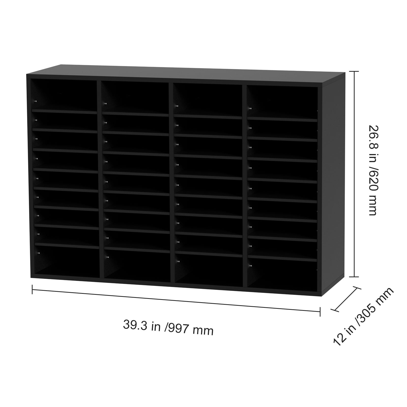 VEVOR Wood Literature Organizer Adjustable File Sorter 36 Compartments Countertop Literature Organizer Paper Storage Holder Black