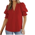 thumbnail image 2 of Njoeus Women's Casual V-Neck T-Shirts Summer Puff Short Sleeve Tunic Tops Work Loose Dressy Blouses S-XXL, 2 of 9