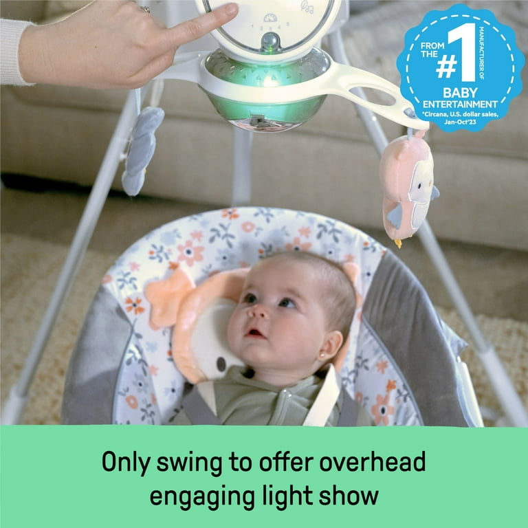 Ingenuity InLighten 5-Speed Baby Swing, Swivel Infant Seat, Nature Sounds, Lights - Nally
