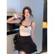 thumbnail image 1 of VISgogo Mujeres Crop Camisole, Bowknot Ribbed Ribed Sling Low Cut Short Tops, Ladies Summer Slim Navel Tops VISgogo moda, 1 of 2