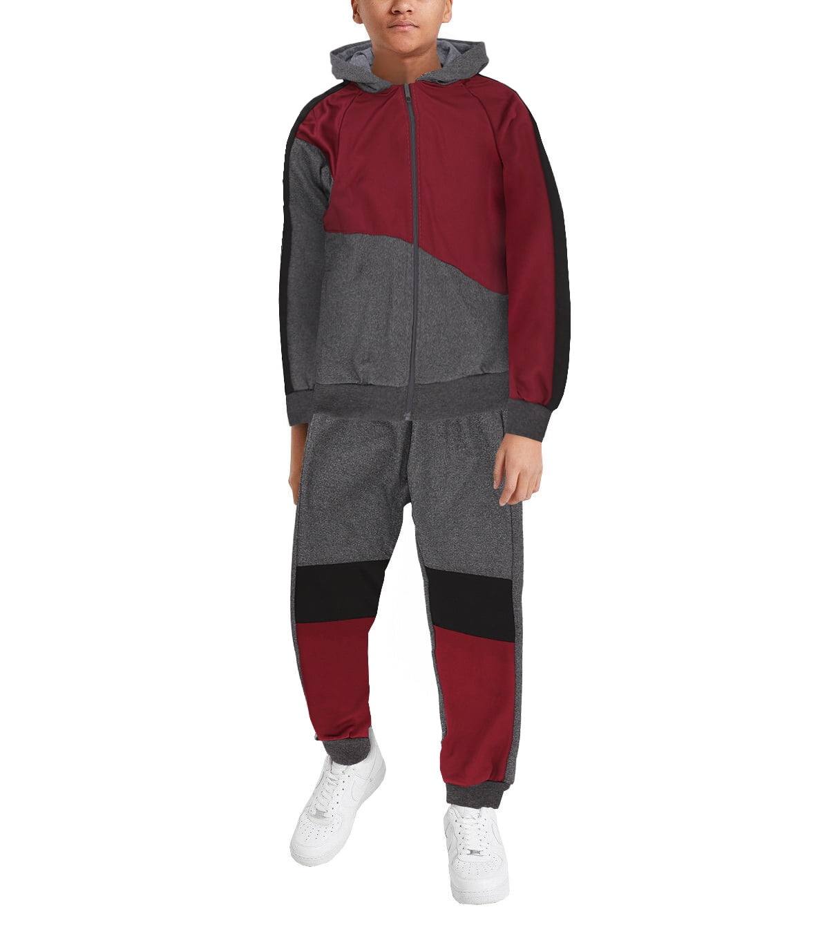 X-Future Men 2 Piece Hooded Thicken Sports Winter Athletic Lined Tracksuit Outfit Set