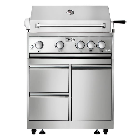 Thor Kitchen 32 Inch 4-Burner Gas BBQ Grill with Rotisserie in Stainless Steel-MK04SS304