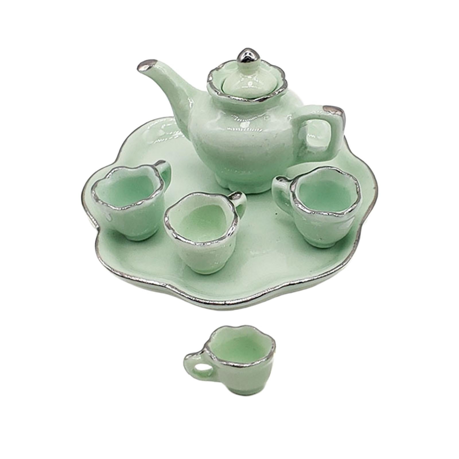 Dolls House Miniature Handmade Green Ceramic Teapot 