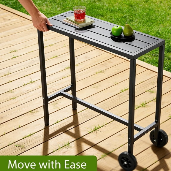 TROPOW 39" Outdoor Bar Table with Wheels & Adjustable Feet, Rolling Counter Height Table for Kitchen, Patio, Balcony, Yard,Indoor Use,Black
