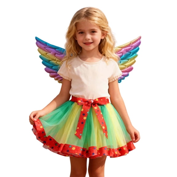 Tisuna Valentine'S Tutu Skirt For Girls Toddler Polka Dot Print Bow Decoration Elastic Waist Mesh Skirt Cute Little Girls Carnival Outfits With Wing Green Size 6-8 Years