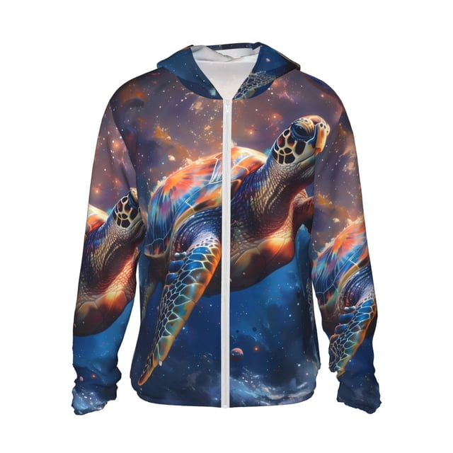 Balery Night Sky Turtle Sudadera ligera de manga larga con capucha y protección solar UPF 50+ para hombre y mujer, ideal para pesca y running-3X-Large