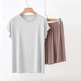 thumbnail image 4 of BaoFuBaoMei Pajamas for Women Set Plus Size 2 Piece Modal Short Sleeve Lounge Set Crew Neck Top and Wide Leg Shorts Pjs Fall Loose Sleepwear, 4 of 5