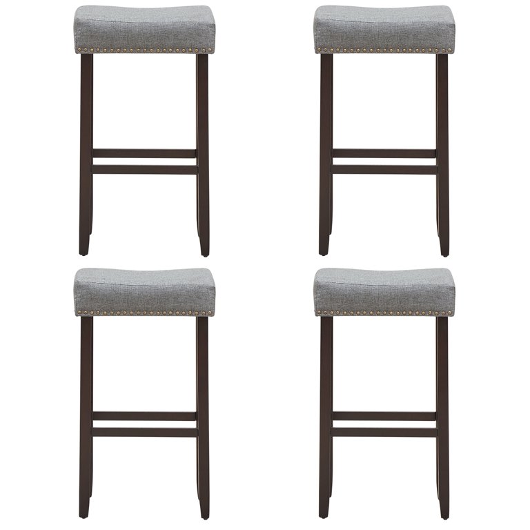 Costway Set Of 4 Nailhead Saddle Bar Stools 24'' Height W/ Fabric Seat &  Wood Legs Beige\gray : Target