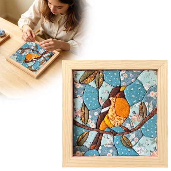 DIY Kinusaiga Fabric Art Kit, No Sew Fabric Mosaic Wall Art Craft Set with Frame & Tools for Adults, Traditional Textile Art Hobby, Relaxing Handmade Craft Project